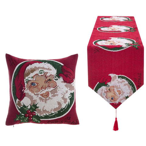 BLANC MARICLO' Set runner e cuscino stampa natalizia cotone 45x45 cm 33x172 cm