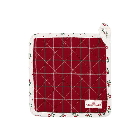 GREENGATE Set 2 presine natalizie LYLA cotone a quadretti rosso 20,5x20,5 cm
