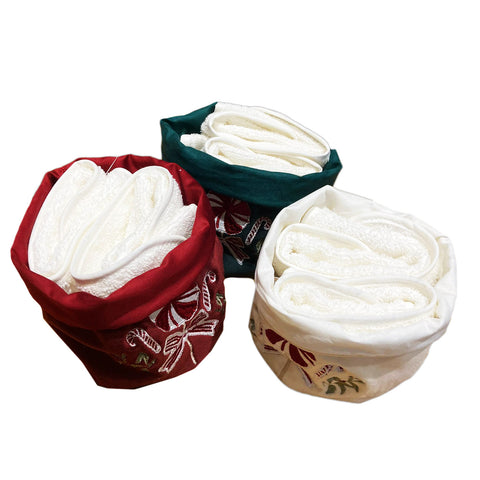 BLANC MARICLO' Cestino con 3 lavette in morbido cotone 3 varianti bianco e rosso