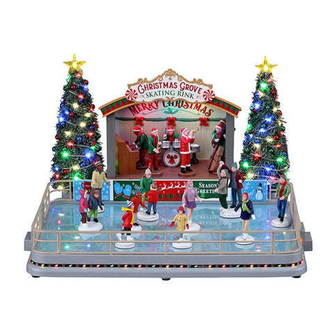 LEMAX Scena illuminata con musica "Christmas Grove Skating Rink" animata Costruisci il tuo villaggio di Natale