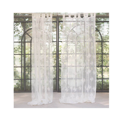 BLANC MARICLO' Set 2 pannelli tenda avorio ricamate con rose 145x290 cm A30127