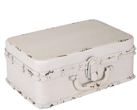 CLAYRE & EEF Decorazione valigia rettangolare metallo bianco anticato 29x20x13cm