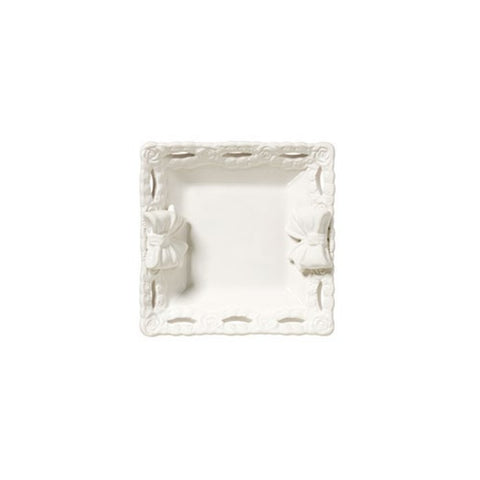 L'ARTE DI NACCHI Vassoio quadrato con fiocchi ceramica bianca 16x16x5 cm KF-43