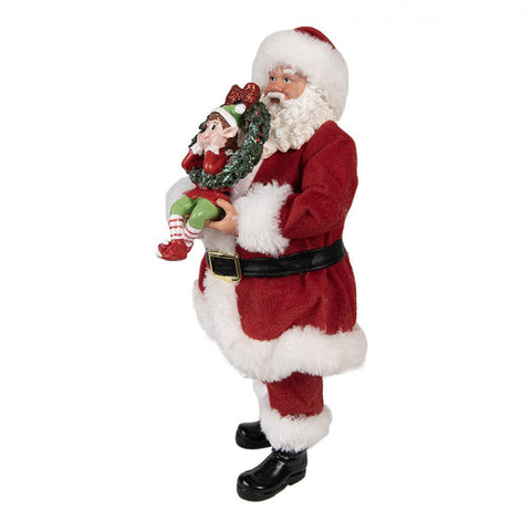 Clayre & Eef Babbo Natale con elfo e ghirlanda 16x8xh28cm