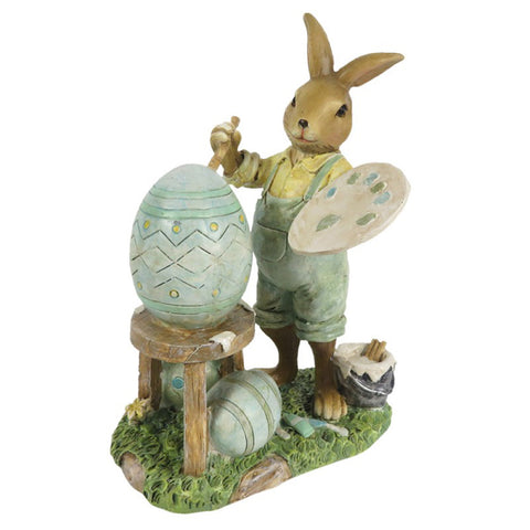 CLAYRE & EEF Coniglio decorazione Pasqua che dipinge un uovo verde 11x7x15 cm