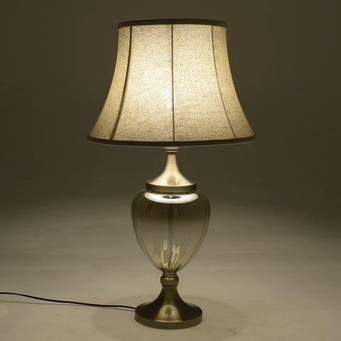 INART Lampada da tavolo base in vetro cappello in stoffa beige 60W 43x78 cm
