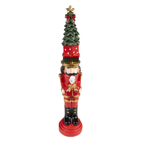 Clayre & Eef Decorazione natalizia schiaccianoci rosso con albero in poliresina 5x5x25 cm