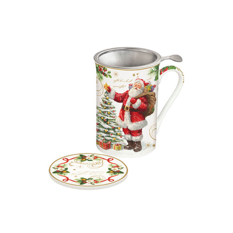 EASY LIFE Tazza mug natalizia con sottobicchiere e infusiera in porcellana 300 ml