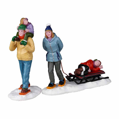 LEMAX Set di 2 famiglia sulla neve "Long Day Snowshoeing" per il tuo villaggio di natale