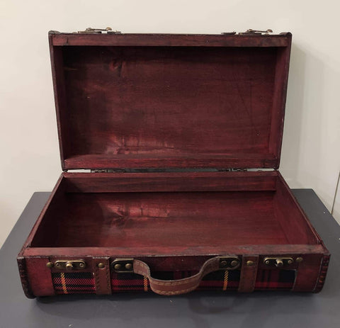 GOODWILL Set 2 valigie coppia bauli contenitori in legno scozzese blu/rosso h45 cm