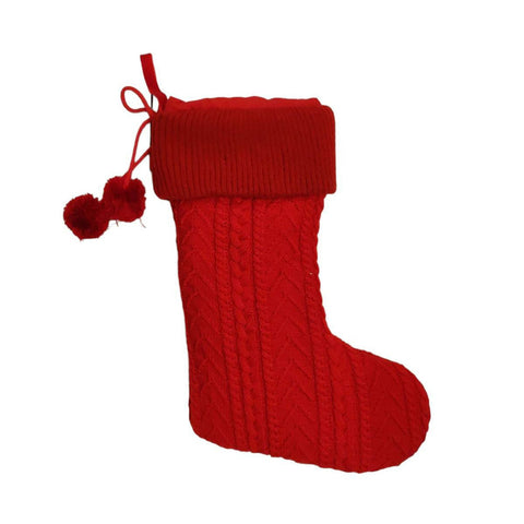 VETUR Calza natalizia rossa in lana con due pompon 50 cm