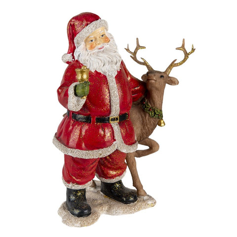 CLAYRE E EEF Decorazione Natalizia Babbo Natale con renna effetto legno 19x11x20 cm