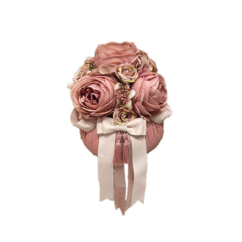 MATA CREAZIONI Pouf medio con rose decoro floreale cotone rosa Ø15 H19 cm