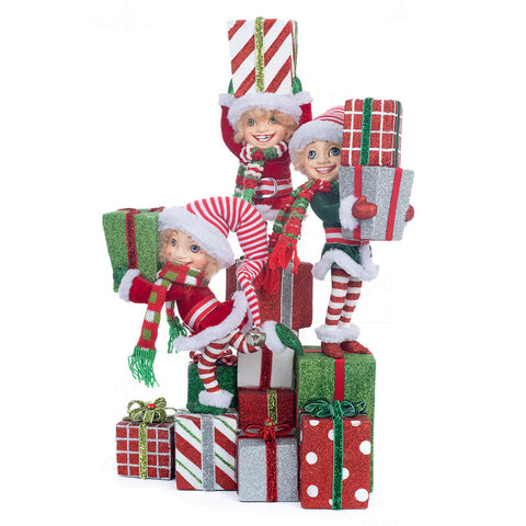 GOODWILL Candelabro natalizio a tre con elfi e regali in resina