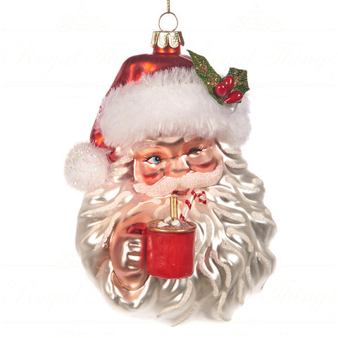 GOODWILL Decorazione natalizia viso di Babbo Natale con tazza in vetro rosso 13 cm