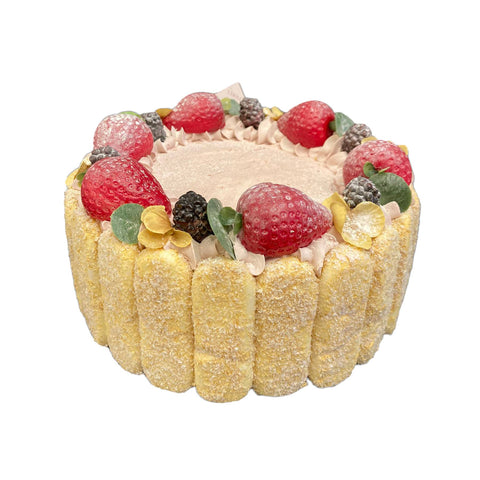 I DOLCI DI NAMI Torta pavesini con panna e frutta decoro artigianale Ø21 H12 cm