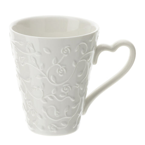 HERVIT Set due tazze mug in porcellana bianca con decoro floreale Romance
