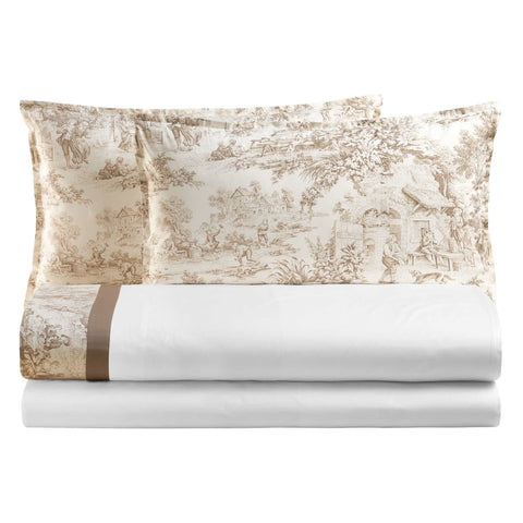 Bianco Perla Parure de lit Eko en coton « Toile de Jouy » pour lit double