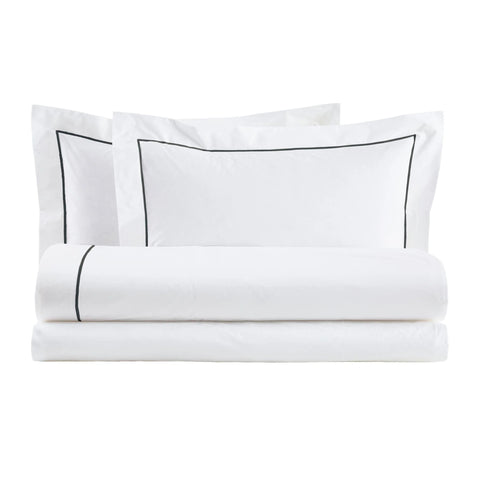 Parure de lit simple en coton Blanc Perle + taie d'oreiller "Bacchetta", 3 variantes