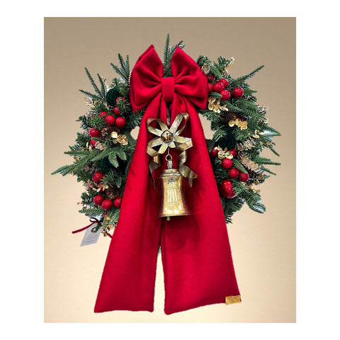 Madame Fioccò Ghirlanda di Natale con fiocco rosso e campana D60 cm