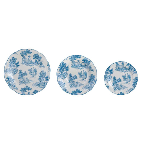 Blanc Mariclò Set de 18 assiettes en porcelaine Toile de Jouy "Affinités électives" D26/22/19 cm