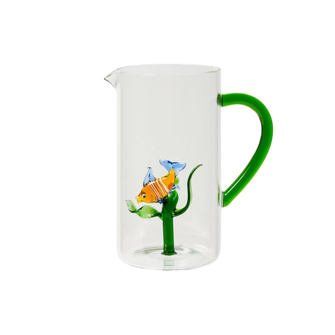 Pichet en verre borosilicate Henriette avec poisson jaune « Trésor » D11 x H17,5 cm