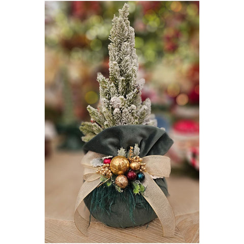 Sapin de Noël Lena's Flowers avec sac en velours vert 20xH45 cm