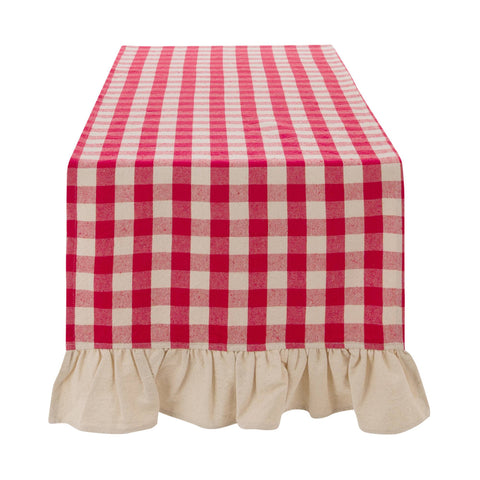 Blanc Mariclò Runner a quadretti in cotone con gala "Tradizione di Casa" 45x160 cm