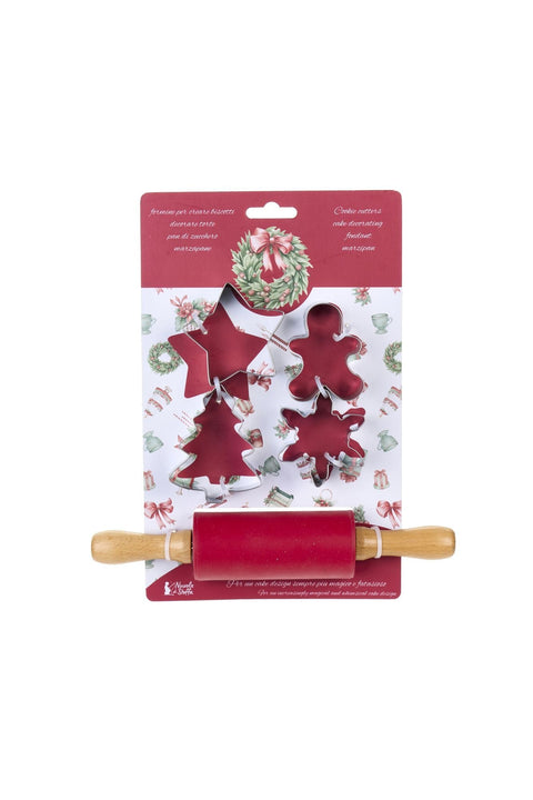 Ensemble de 4 emporte-pièces de cuisine et rouleau à pâtisserie « Histoire de Noël »