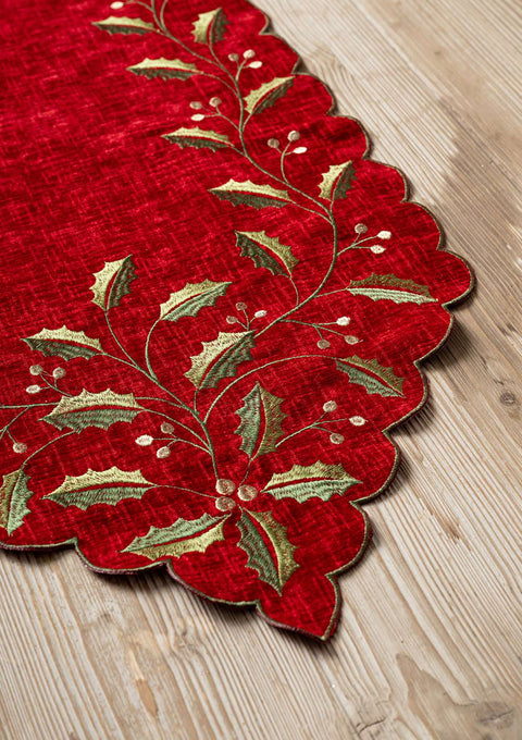 Fiori di Lena Runner di Natale rosso Agrifoglio, Made in Italy 150x40 cm