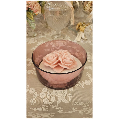 Cereria Parma Ciotola in vetro rosa antico con candela 3 rose D19xH9 cm