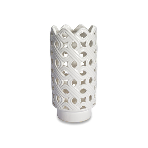 Henriette "Intrecci" perforated white ceramic flower vase D12xH25 cm