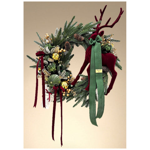Madame Fioccò Ghirlanda di Natale con renna e fiocco verde D50 cm