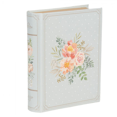 Clayre & Eef Scatola Libro contenitore blu con fiori rosa 17x14x5 cm