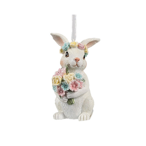 Clayre & Eef Coniglio pasquale in resina con fiori da appendere 5x5x8 cm