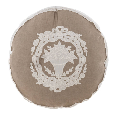 Blanc Mariclò Cuscino tondo in misto lino beige "Soffio Collection" 45x45x6 cm