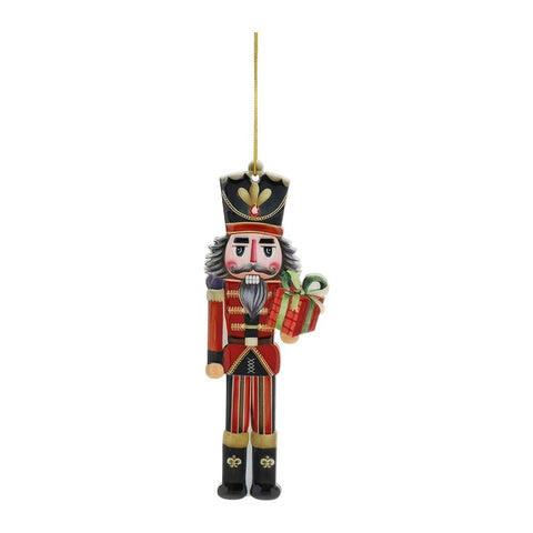 Hervit Décoration soldat casse-noisette avec cadeau, décoration pour sapin de Noël en résine H13 cm