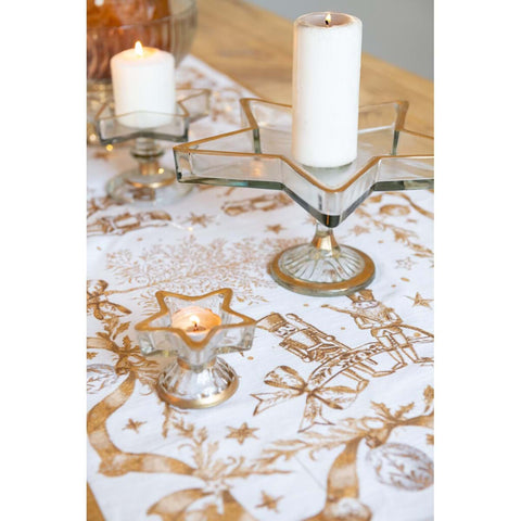 Nappe de Noël en coton Blanc Mariclò « Golden Magic » Casse-Noisette 160 x 340 cm