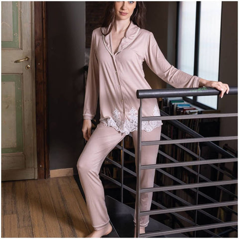 Chez Moi Pigiama da donna due pezzi sciallato "Marguerite" 2 varianti(1 unità)