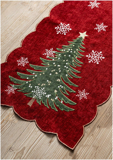 Fiori di Lena Runner Albero di Natale e fiocchi di neve 150x40 cm