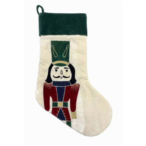 Chaussette de Noël Blanc Mariclò avec soldat Casse-Noisette 35 x H 53 cm