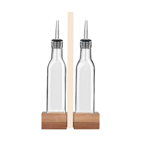 Estia Home Set 2 Bottiglie per Olio e Aceto con base in legno "Allure" 280 ml