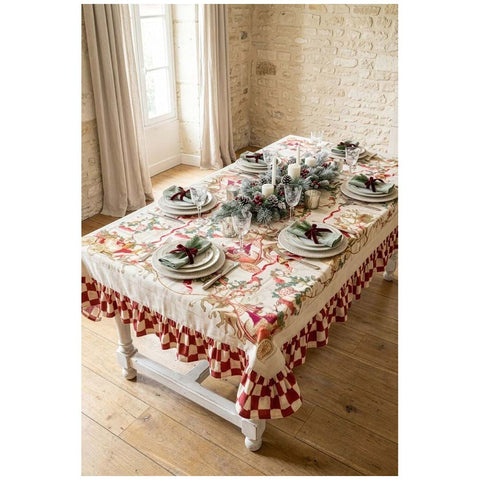 Blanc Mariclò Tovaglia di natale in cotone con gala "Calessi & Calessini" 190x310 cm