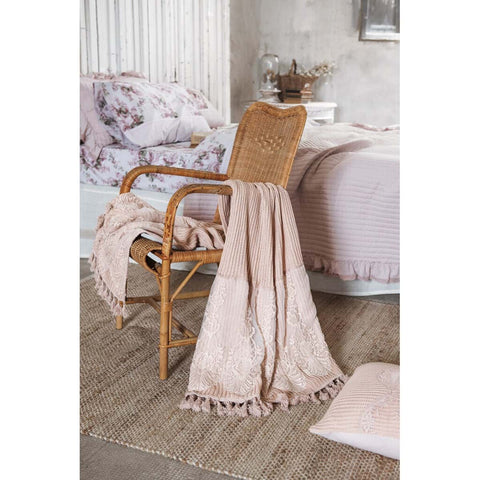 Blanc Mariclò Pink cotton bedspread with "Dentelle" Shabby lace 135x175 cm