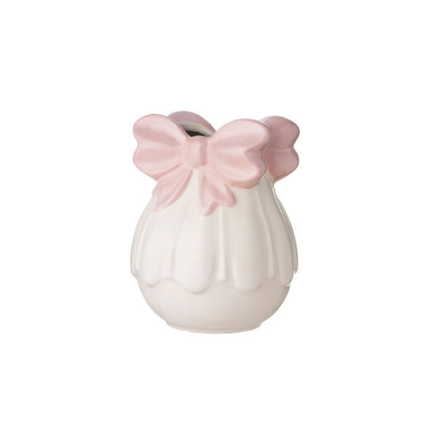 L'Arte di Nacchi Vaso in ceramica avorio fiocco rosa 16x15.5xH20 cm