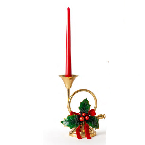 Fiori di Lena Candeliere di natale piccolo in metallo con agrifoglio H22.5 cm