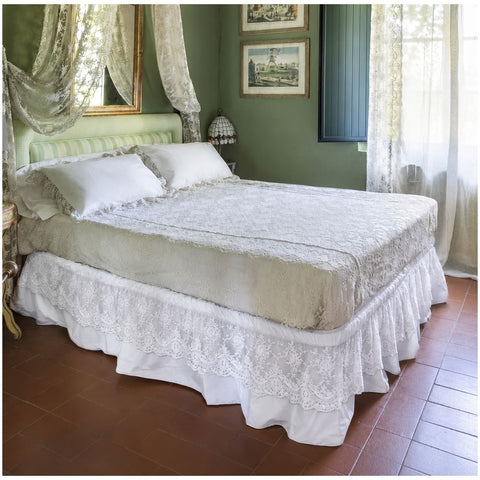 Chez Moi Gonna letto matrimoniale in percalle di cotone e pizzo Corinzio 180x200 cm 3 varianti(1 unità)