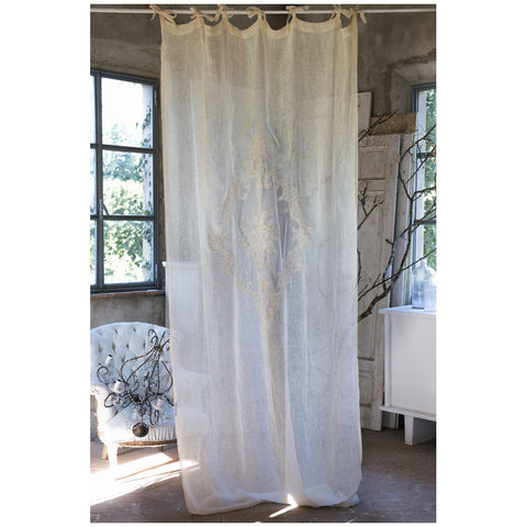 Blanc Mariclò Lot de 2 rideaux en lin mélangé crème "Dentelle" 140x290 cm