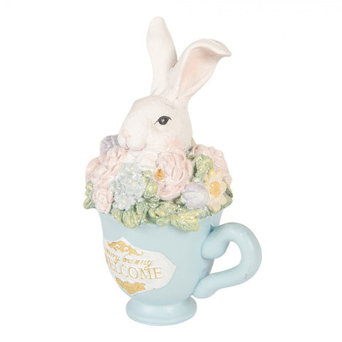 Clayre & Eef Statuina Coniglio pasquale in tazza, Shabby Chic 11x9xH16 cm