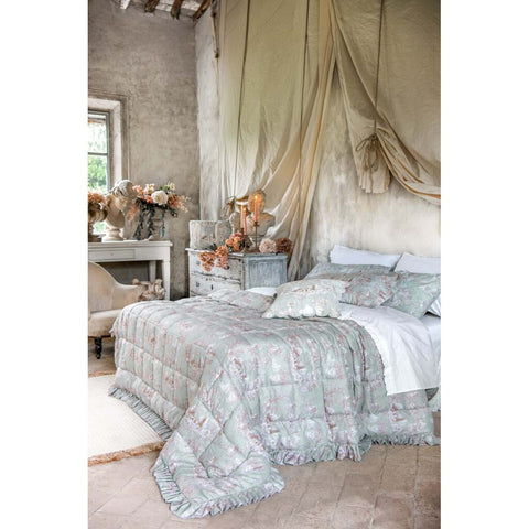 Blanc Mariclò Set di 2 copriguanciali verde con gale "Toile du Borgo" 50x80 cm